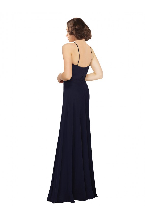 Soft Chiffon Scoop Neck Sleeveless Dark Navy Long Bridal Party Dress Essex