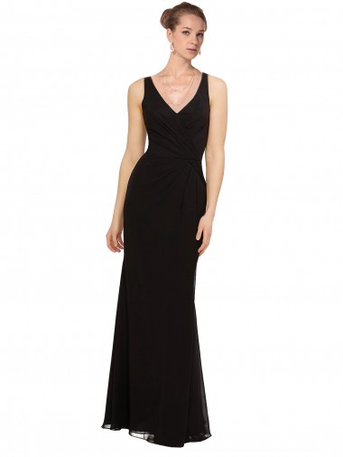 Soft Chiffon V-Neck Sleeveless Black Long Bridesmaid Gown Essex