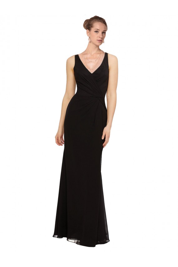Soft Chiffon V-Neck Sleeveless Black Long Bridesmaid Gown Essex
