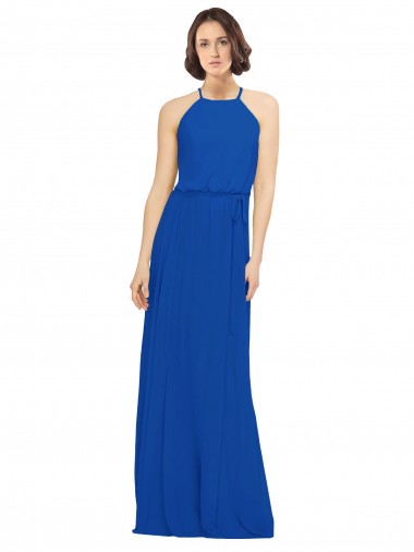Soft Chiffon Jewel Neck Sleeveless Long Bridal Party Dress Essex