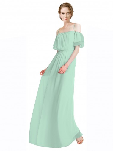 Soft Chiffon Off the Shoulder Sleeveless Mint Green Long Bridesmaid Dress Essex