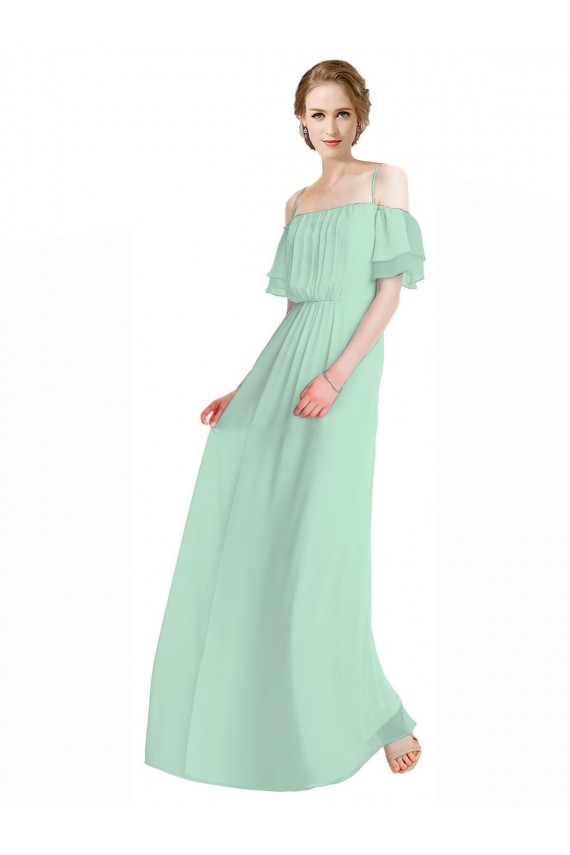 Soft Chiffon Off the Shoulder Sleeveless Mint Green Long Bridesmaid Dress Essex
