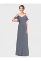 Soft Chiffon Off the Shoulder Flutter Sleeves V-Back Long Bridesmaid Dress Essex