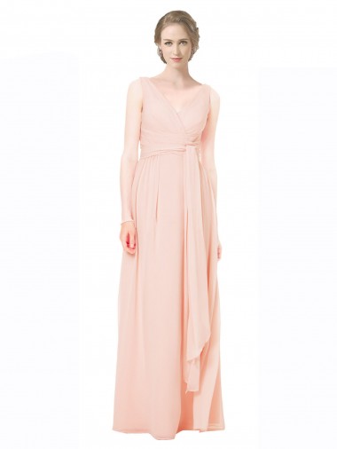 Chiffon V-Neck Sleeveless V-Back Long Wedding Party Dress Essex