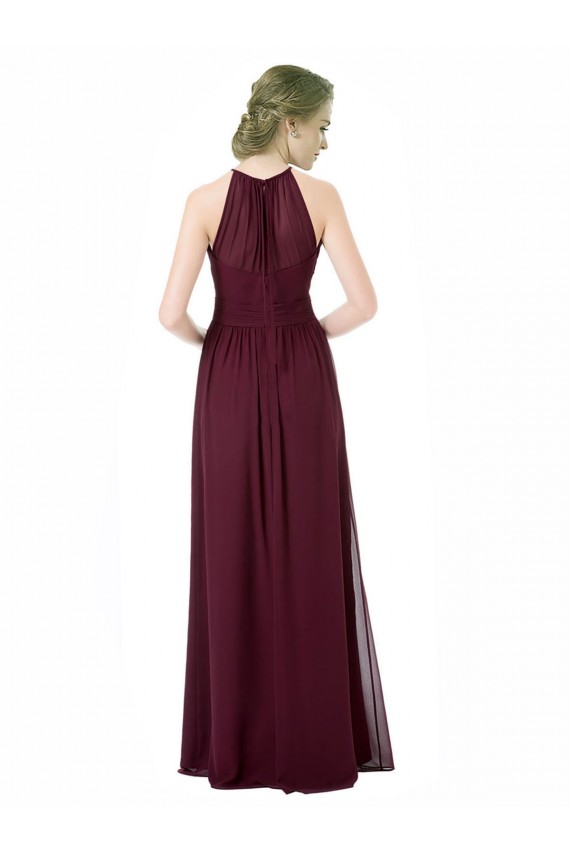 Chiffon Halter Neck Sleeveless Black Long Formal Dress / Bridesmaid Dress Essex