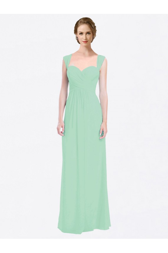 Soft Chiffon Sweetheart Cap Sleeves V-Back Long Bridesmaid Dress Essex