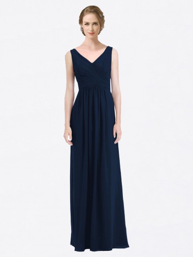 Soft Chiffon V-Neck Sleeveless Low Back Long Evening Gowns / Bridesmaid Dress Essex
