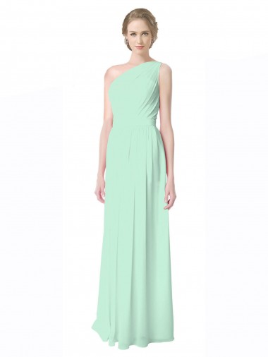 Soft Chiffon One Shoulder Sleeveless Mint Green Long Bridesmaid Dress Essex