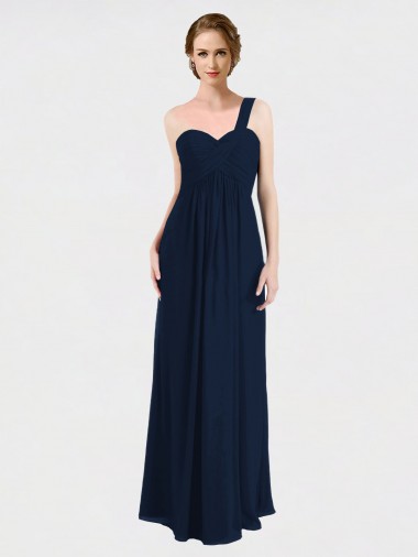 Soft Chiffon One Shoulder Sleeveless Low Back Long Bridesmaid Dress / Formal Dress Essex