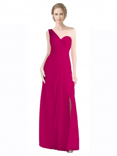 Soft Chiffon One Shoulder Sleeveless Red Long Bridesmaid Dress Essex