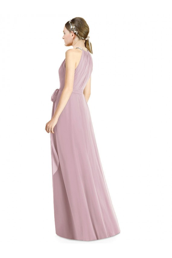 Soft Chiffon Halter Neck Sleeveless Primrose Long Bridesmaid Dress Essex