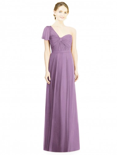 Soft Chiffon One Shoulder Flutter Sleeves Open Back Long Formal Dress / Bridesmaid Dress Essex