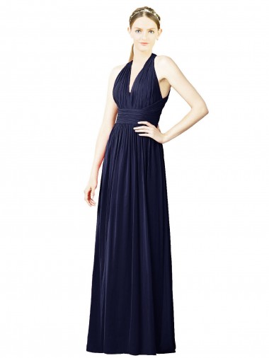 Chiffon Halter Neck Sleeveless Keyhole Back Long Bridesmaid Dresses Essex