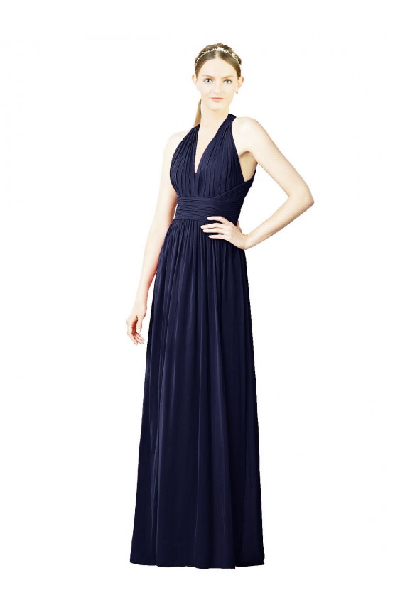 Chiffon Halter Neck Sleeveless Keyhole Back Long Bridesmaid Dresses Essex