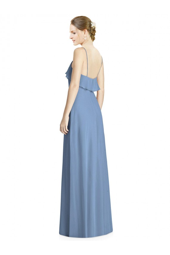 Soft Chiffon Spaghetti Straps Sleeveless Open Back Long Bridesmaid Dresses Essex