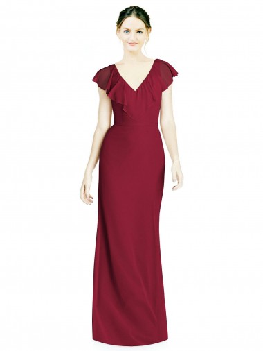 Soft Chiffon V-Neck Sleeveless V-Back Trumpet Long Bridesmaid Dress Essex