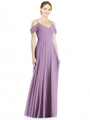 Soft Chiffon Off the Shoulder Sleeveless Low Back Long Semi Formal Evening Dress / Bridesmaid Dress Essex
