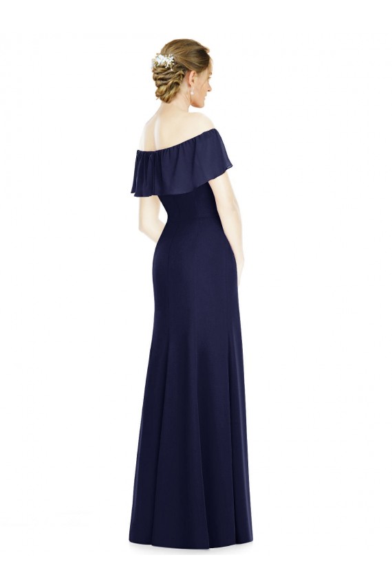 Soft Chiffon Off the Shoulder Sleeveless Dark Navy Long Bridesmaid Dress Essex