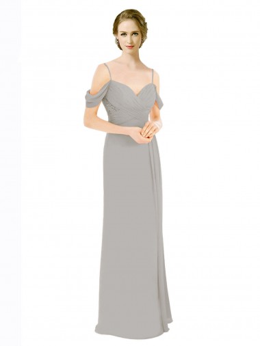 Soft Chiffon & Lace Off the Shoulder Cold Shoulder Low Back Long Bridesmaid Dress Essex