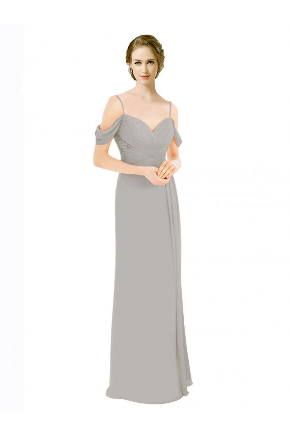 Soft Chiffon & Lace Off the Shoulder Cold Shoulder Low Back Long Bridesmaid Dress Essex