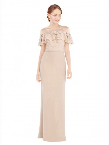 Soft Chiffon & Lace Off the Shoulder Sleeveless Long Prom Dress / Bridesmaid Dress Essex