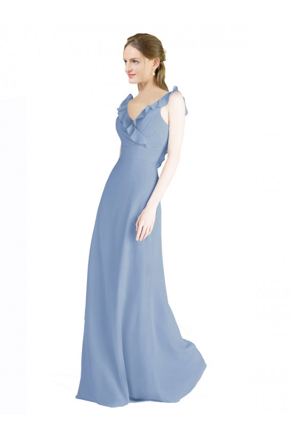 Chiffon V-Neck Sleeveless Open Back Long Floor Length Bridesmaid Dress Essex