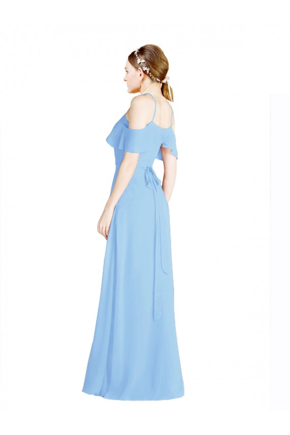 Soft Chiffon Halter Neck Cold Shoulder Low Back Long Formal Dress / Bridesmaid Dress Essex