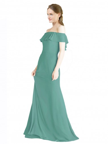 Soft Chiffon Off the Shoulder Sleeveless Icelandic Silver Long Bridal Party Dress Essex
