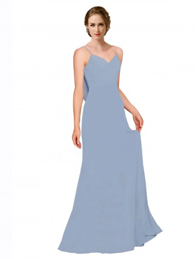 Chiffon Spaghetti Straps Sleeveless Dusty Blue Long Bridesmaid Dress / Evening Dress Essex
