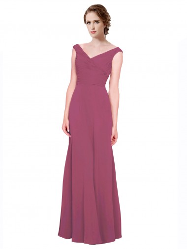 Soft Chiffon V-Neck Sleeveless Mauve Taupe Long Bridesmaid Dress Essex