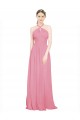 Chiffon Halter Neck Sleeveless Skin Pink Long Bridesmaid Dress / Evening Dress Essex