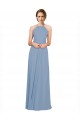 Chiffon Halter Neck Sleeveless Open Back Dusty Blue Long Bridesmaid Dress / Evening Dress Essex