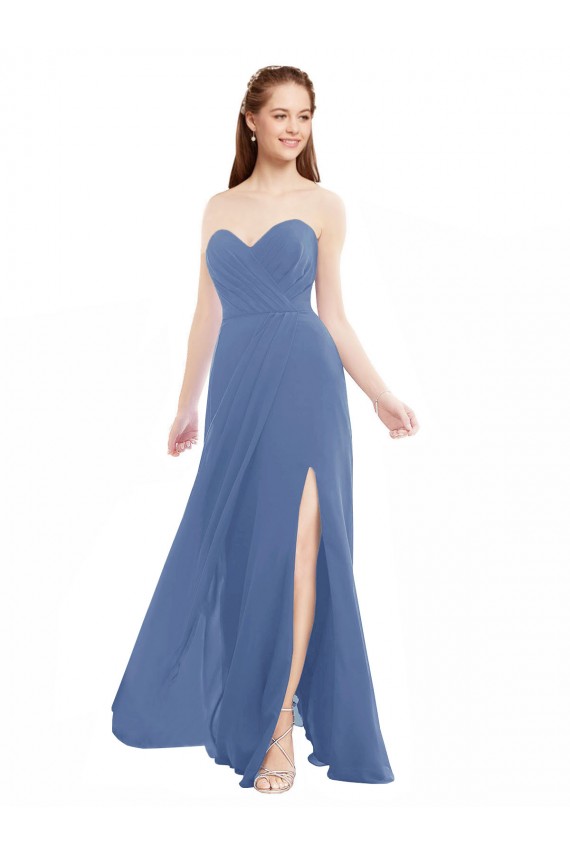 Soft Chiffon Sweetheart Sleeveless Windsor Blue Long Bridesmaid Dresses Essex