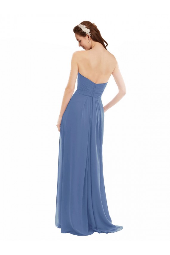 Soft Chiffon Sweetheart Sleeveless Windsor Blue Long Bridesmaid Dresses Essex