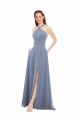 Soft Chiffon Halter Neck Sleeveless Long Evening Dress / Bridal Party Dress Essex