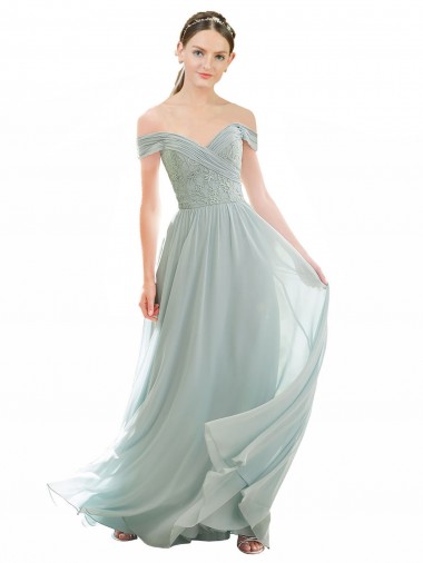 Soft Chiffon & Lace Off the Shoulder Cap Sleeves Long Bridesmaid Dress Essex