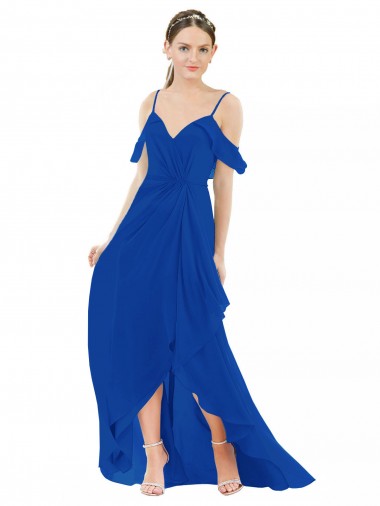 Soft Chiffon V-Neck Cold Shoulder Long High Low Bridesmaid Dress Essex