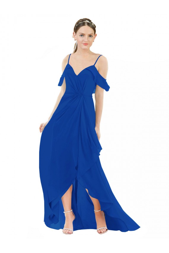 Soft Chiffon V-Neck Cold Shoulder Long High Low Bridesmaid Dress Essex