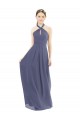 Soft Chiffon Halter Neck Sleeveless Low Back Silver Stone Long Bridesmaid Dress Essex