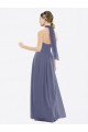 Soft Chiffon Halter Neck Sleeveless Low Back Silver Stone Long Bridesmaid Dress Essex