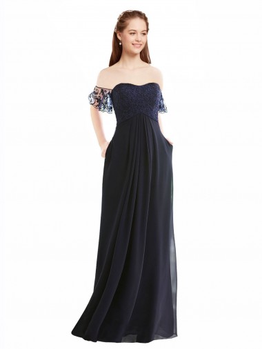 Soft Chiffon & Lace Off the Shoulder Cap Sleeves Long Formal Dress / Bridesmaid Dress Essex