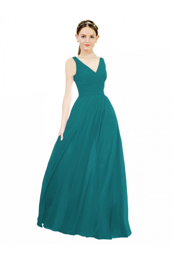 Chiffon V-Neck Sleeveless Hunter Long Bridesmaid Gowns Essex