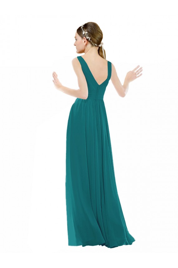 Chiffon V-Neck Sleeveless Hunter Long Bridesmaid Gowns Essex