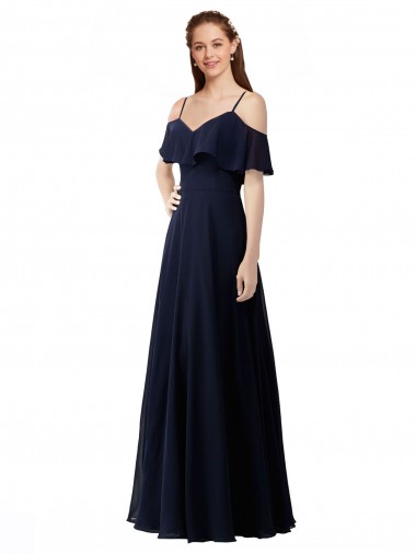 Soft Chiffon Off the Shoulder Sleeveless A-Line Long Bridesmaid Dress Essex