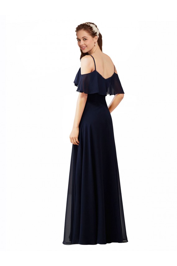 Soft Chiffon Off the Shoulder Sleeveless A-Line Long Bridesmaid Dress Essex
