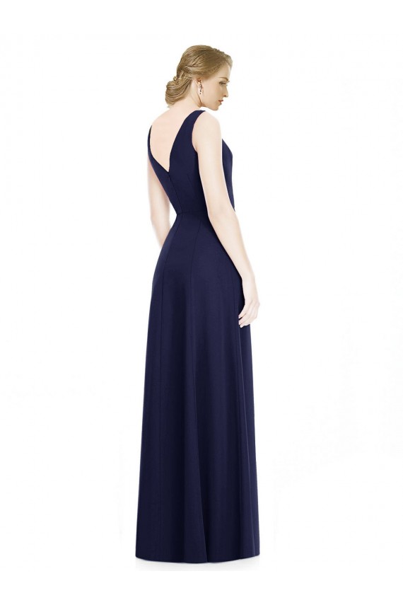 Soft Chiffon Cowl Neck Sleeveless V-Back Dark Navy Long Bridesmaid Dress Essex