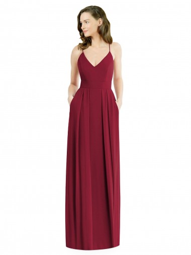 Soft Chiffon Spaghetti Straps Sleeveless Open Back Long Semi Formal Evening Dress / Bridesmaid Dress Essex