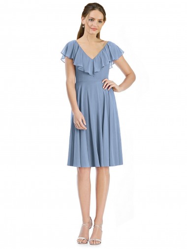 Soft Chiffon V-Neck Cap Sleeves V-Back Cocktail Length Bridesmaid Dress Essex
