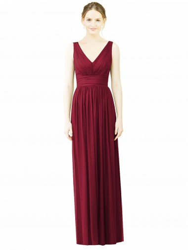 Soft Chiffon V-Neck Sleeveless V-Back Burgundy Long Bridesmaid Dress / Formal Dress Essex
