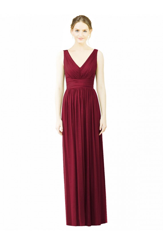 Soft Chiffon V-Neck Sleeveless V-Back Burgundy Long Bridesmaid Dress / Formal Dress Essex